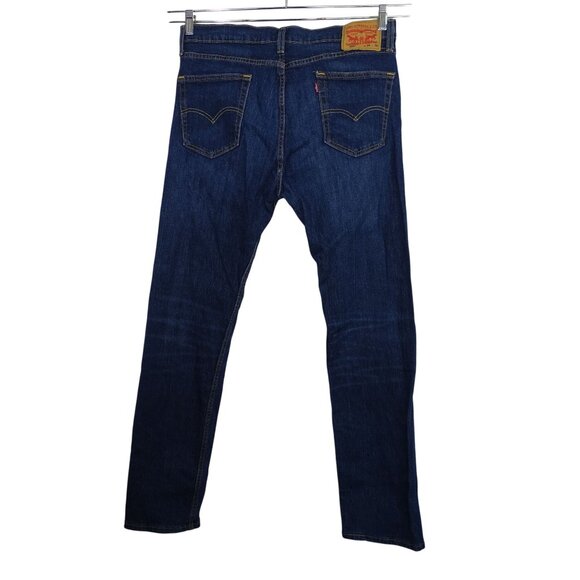 Levis 505 Straight Denim Jeans Men Size 34 x 34 Blue Dark Wash Distressed FLAW - Picture 3 of 14